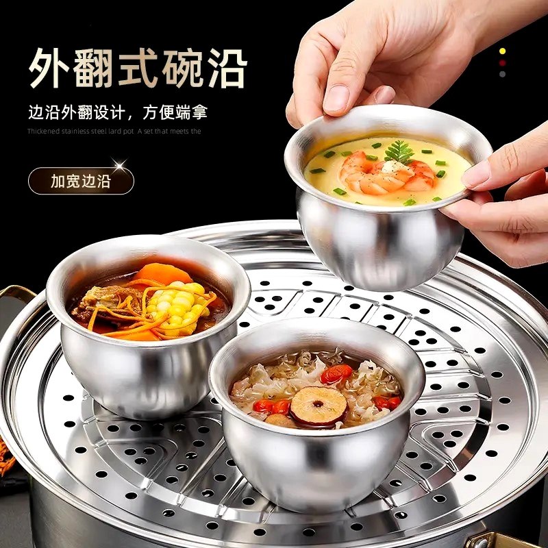 400ML不锈钢炖盅隔水炖蒸蛋碗鸡蛋羹碗蒸蛋盅汤罐带盖家用蒸碗,厨房/烹饪用具,厨用取碗/盘夹,淘宝优惠券,粉丝福利购,淘宝优惠卷