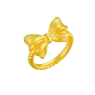 蝴蝶结黄金戒指女足金999在逃公主指环麻花尾戒3D硬金食指戒送礼