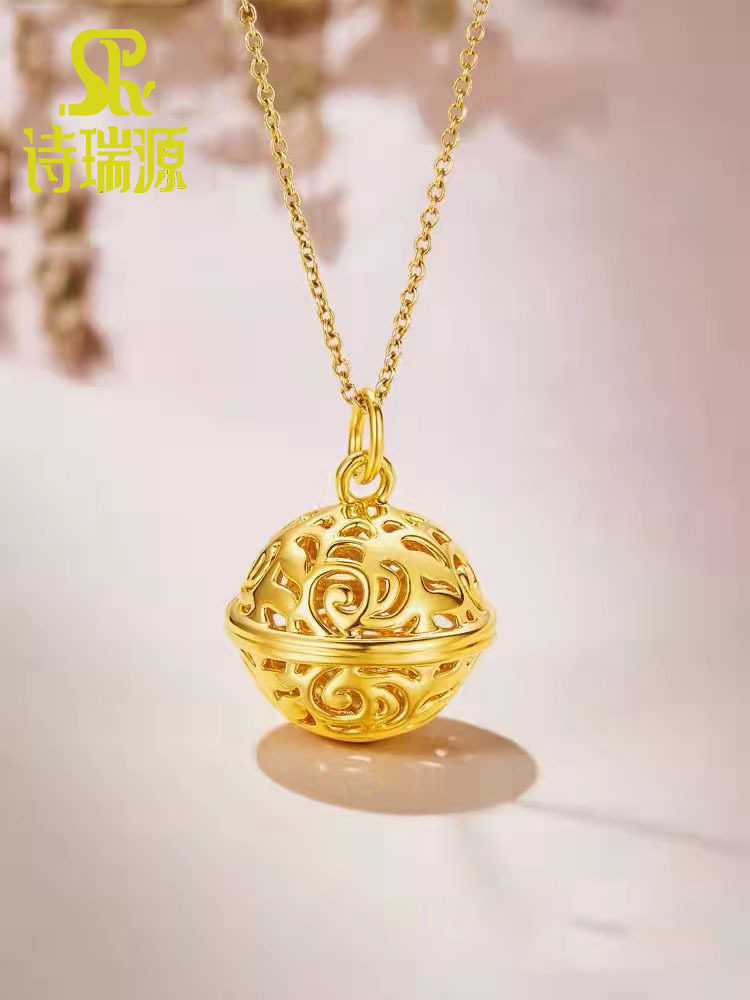 新款黄金镂空铃铛吊坠女款999足金宫铃项链纯金转运珠挂坠送女友