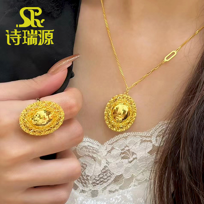 999足金花丝蛋面戒指奢华大气