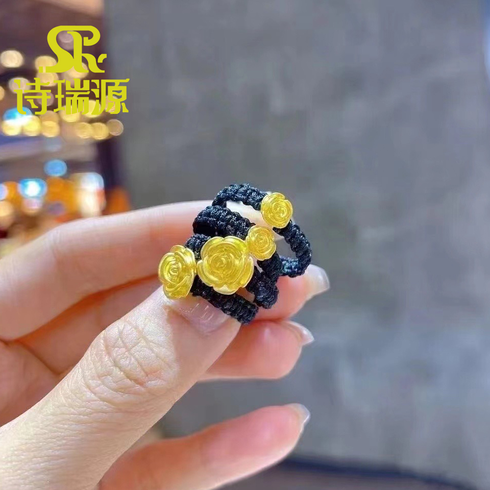 999足金编织玫瑰花戒指送闺蜜