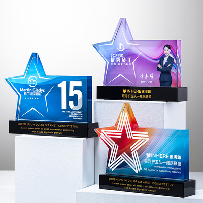 彩印照片奖杯定制年会表彰美容纹绣销售冠医师节日送礼五角星奖牌