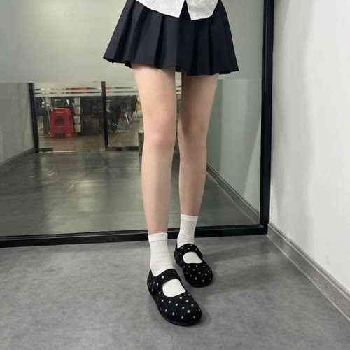 Trends！韩版气质波点玛丽珍鞋女2026秋季新款魔术贴浅口平底单鞋