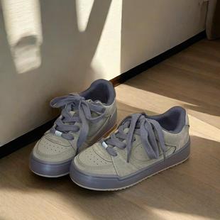 Trends！美式复古面包2024冬季学生百搭chic韩版小白鞋运动板鞋