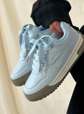 Trends！蓝色复古百搭厚底德训鞋女2024冬季新轻便休闲鞋学生板鞋