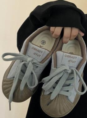 Trends！2024冬季新款百搭休闲运动鞋贝壳头溶解鞋大头厚底板鞋