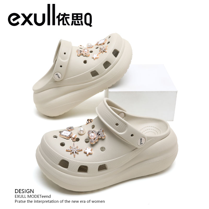 exull/依思Q泡芙洞洞鞋女士2025夏季新款增高时尚凉鞋软底沙滩鞋