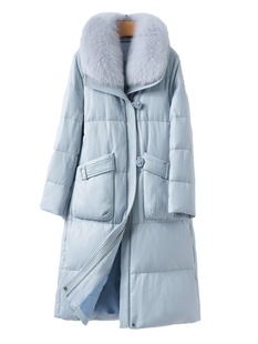 加厚皮衣女士中长款狐狸毛领90白鸭绒真皮外套冬季新款绵羊皮羽绒