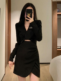 复古小众高级感西装连衣裙女秋季小香风气质名媛风收腰显瘦A字裙