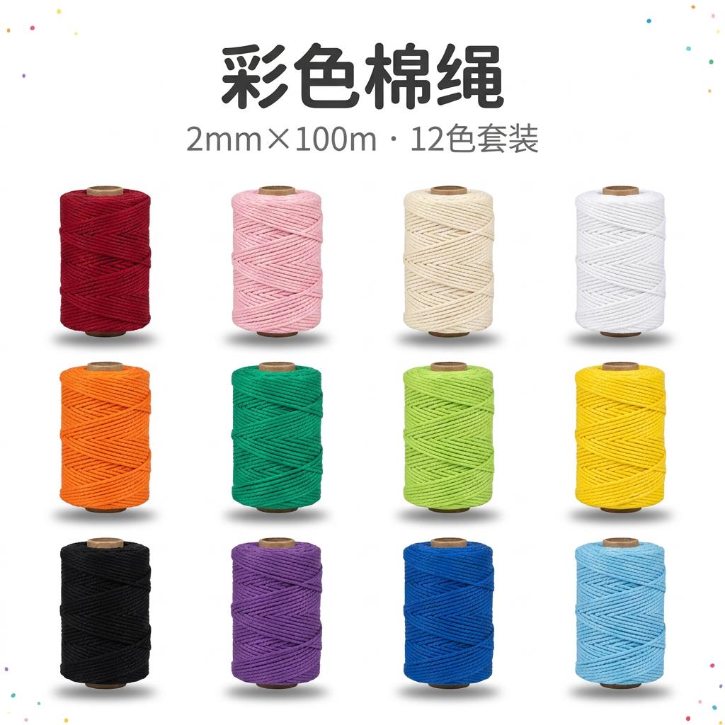 2mm彩色棉绳手工diy编织包包缠绕装饰线粗细棉线绳挂毯配件材料
