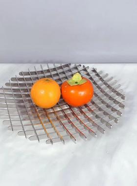 简约灰色金属线形方格托盘家居摆件客厅茶几不锈钢水果盘收纳装饰