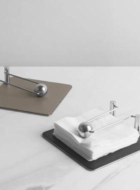 创意轻奢不锈钢皮质纸巾座方形定点纸巾架酒店前台餐厅桌面纸巾盒