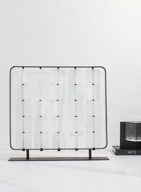 现代简约艺术屏风摆件金属亚克力书房装饰品样板间售楼处软装饰品