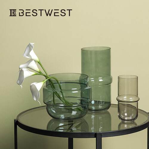 Best west 创意直筒透明玻璃花瓶摆件客厅餐桌玄关干花插花装饰品