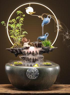 陶罐复古法流水养鱼鱼缸招财装饰办公室茶桌循环水车喷泉假山造景