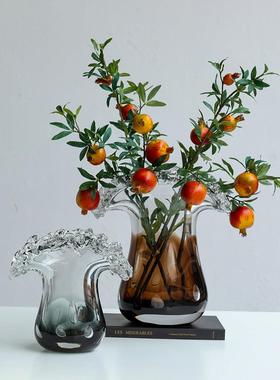 简约创意轻奢波浪花边厚重琉璃花瓶插花摆件手工软装新品工艺
