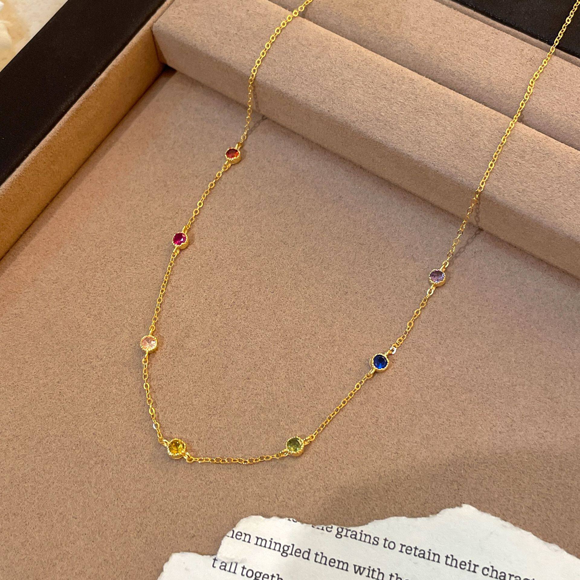 国风china chic s925银镀18k金彩色锆石项链女日系泡泡高级感轻