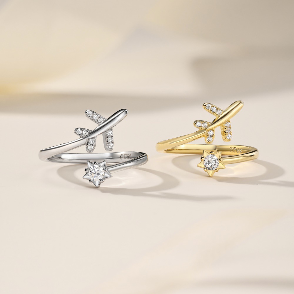 英国coopkoop新款s925银飞机戒指女微镶锆石简约时尚潮流高级