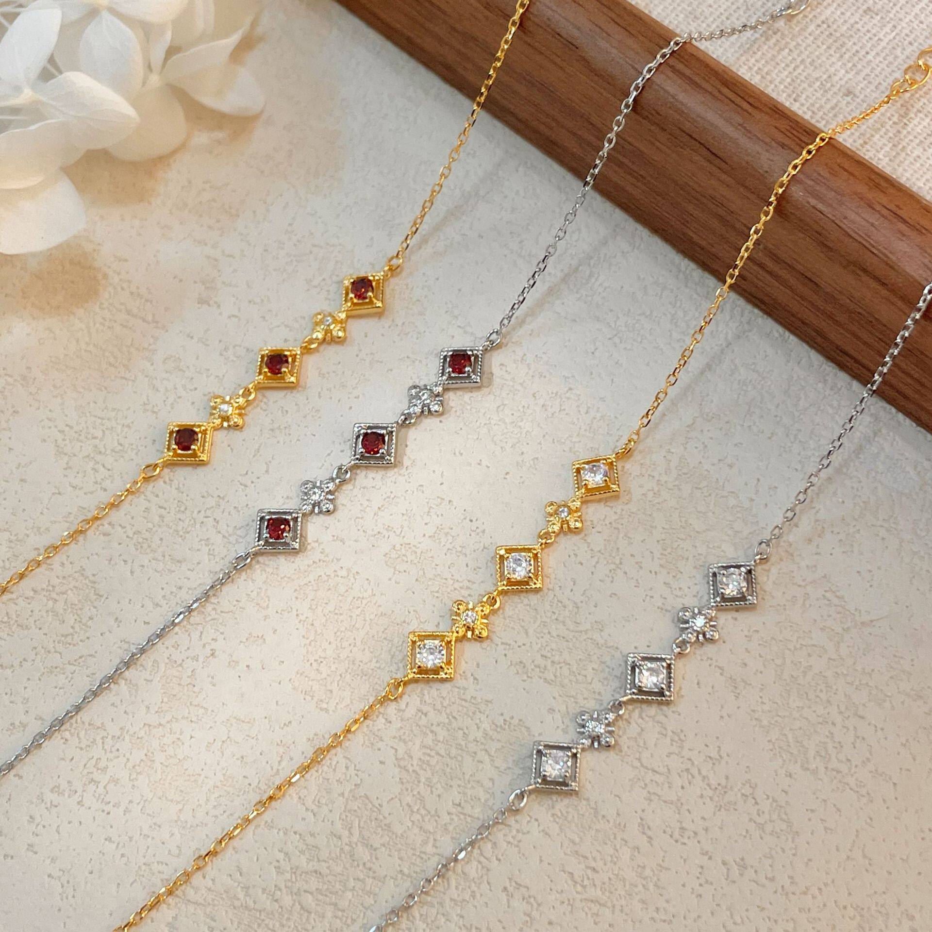 国风china chic s925银镀18k金 石榴红锆石复古手链女小众轻奢