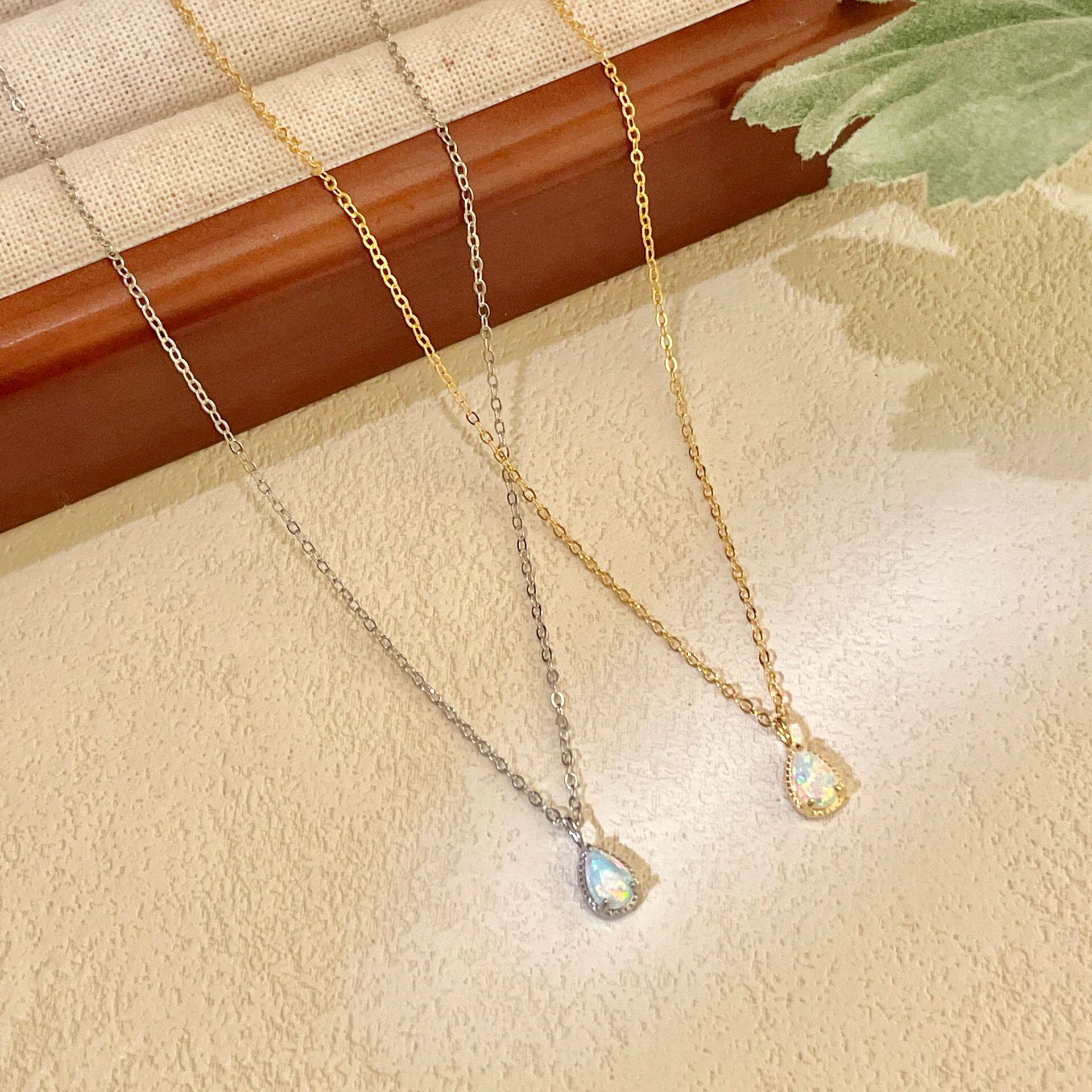 国风china chic s925银镀18k金水滴彩色澳泊吊坠项链女简约小众