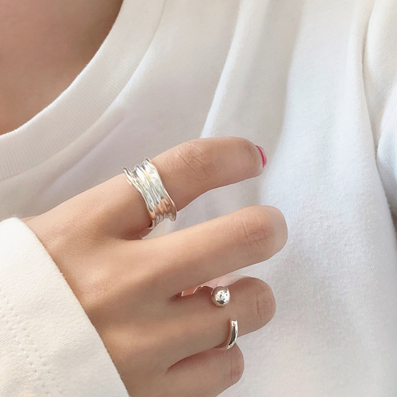 英国coopkoop褶皱纹理开口戒指s925银素银ins韩国不规则冷淡