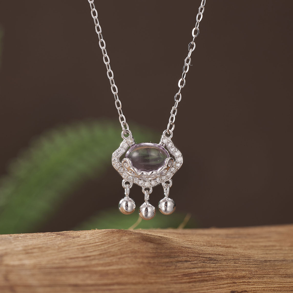 英国coopkoop民族风紫水晶平安锁项链女s925银新中式国潮长命锁