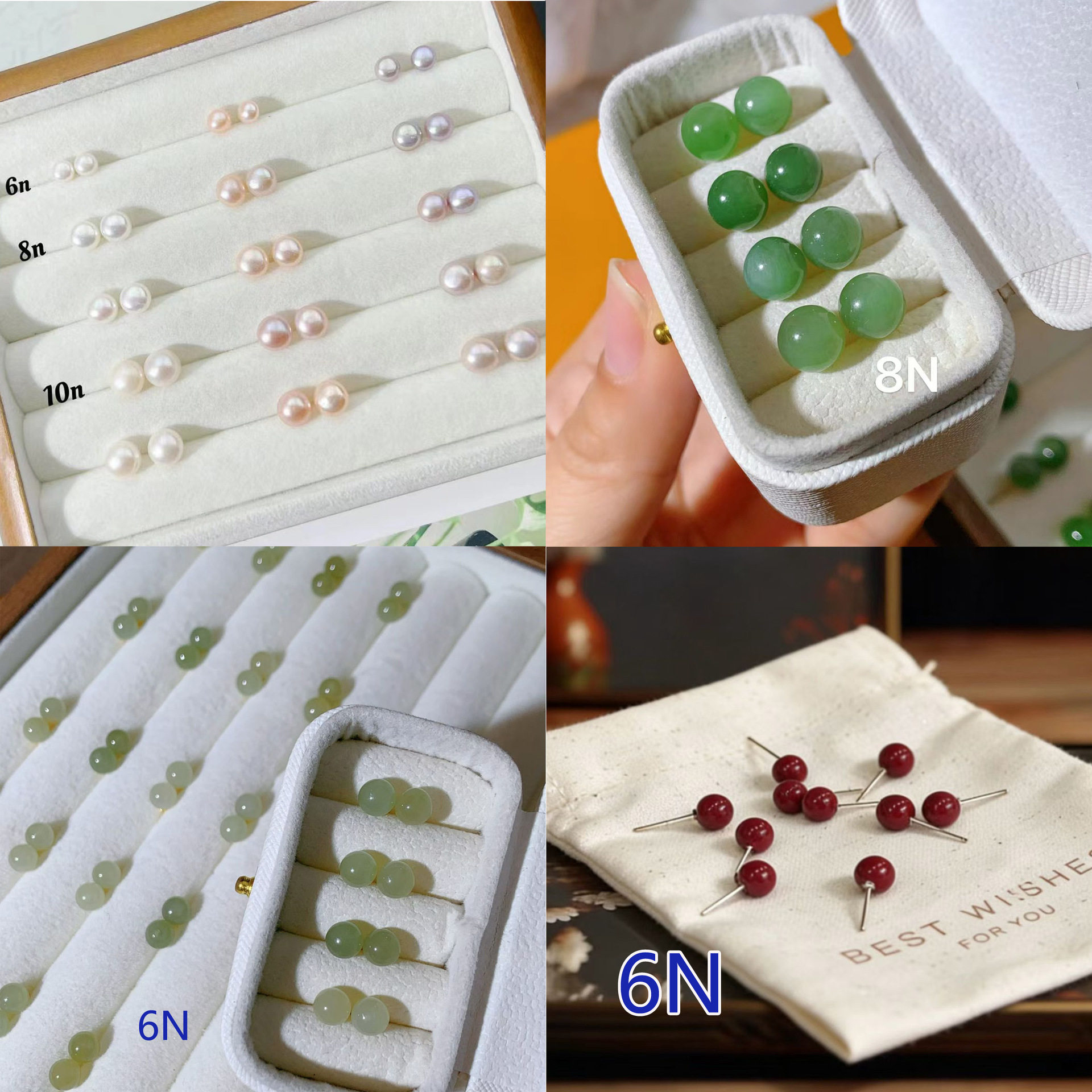 国风china chic s925银耳针珍珠耳钉 和田玉朱砂多色耳饰 耳饰批