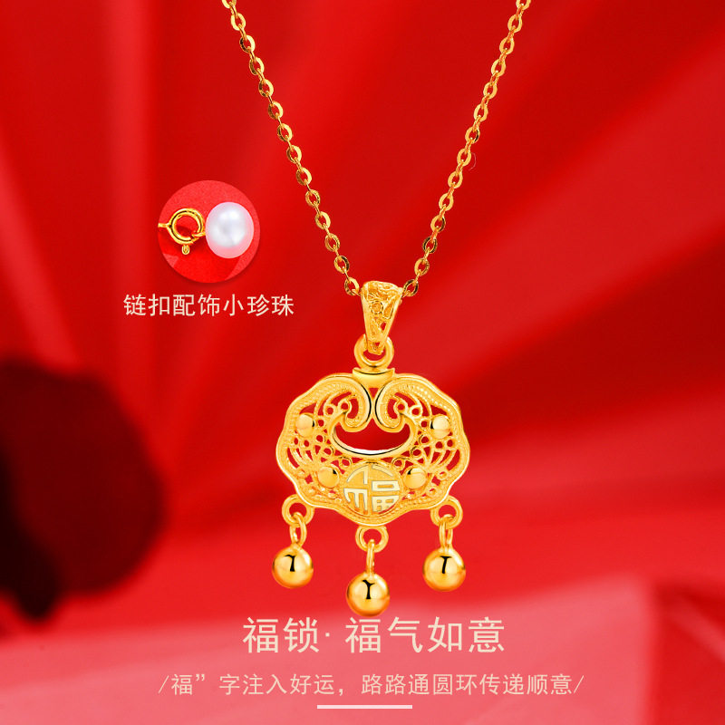 英国coopkoops925银福锁福气如意珍珠项链小众女国风平安锁吊坠