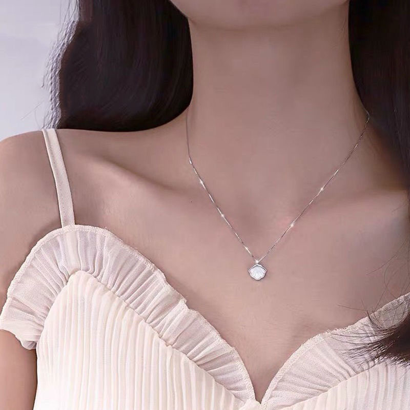 英国coopkoop990银项链女百搭一贝子时尚套链毛衣链小众白贝锁骨