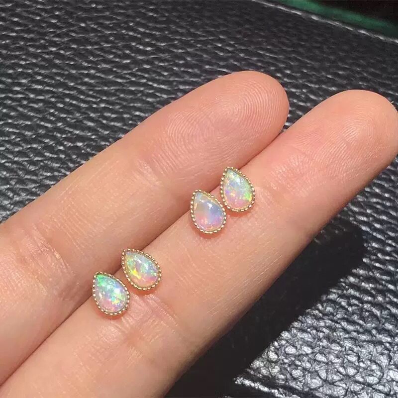 国风china chic s925银镀18k金水滴欧泊澳宝耳钉女气质百搭高级感