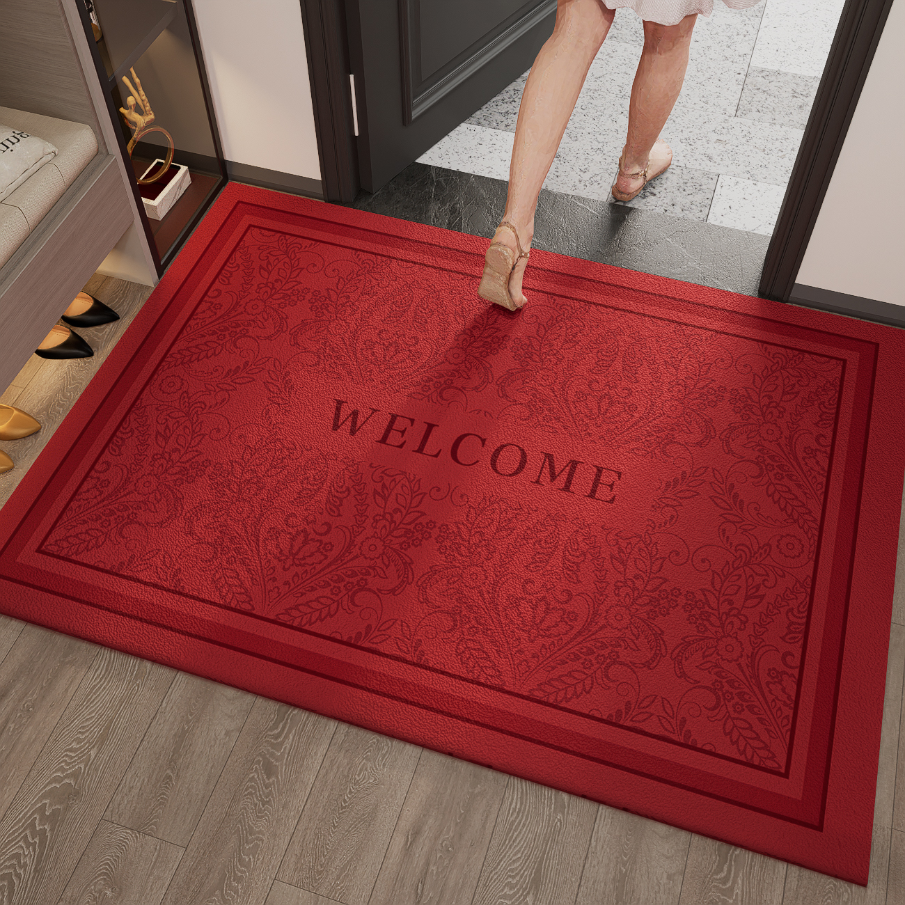 aopo入户门地垫红色喜庆家用防滑