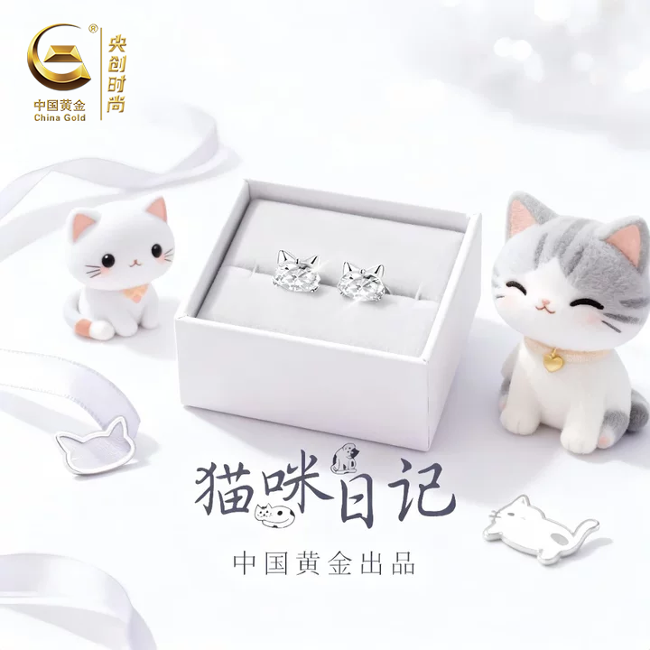 中国黄金央创生日520礼物女生女孩闺蜜老婆足银耳钉女耳饰高级感