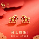 中国黄金央创马年本命年红色耳钉女小马银耳饰属马吉祥佩戴物S925