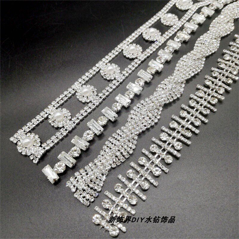 花式手缝钻链腰部肩部配件衣领水晶玻璃钻爪钻链条DIY发鞋帽辅料