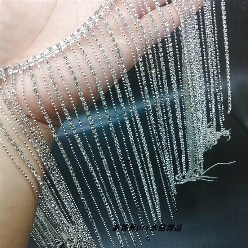 18cm长流苏玻璃水钻链 DIY牛仔衣服装饰礼服鞋帽靴子手缝钻链条
