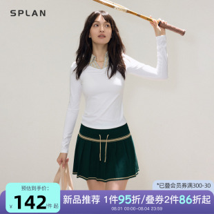 网球服气质通勤简约长袖 SPLAN羽毛球运动上衣女V领POLO衫 瑜伽T恤