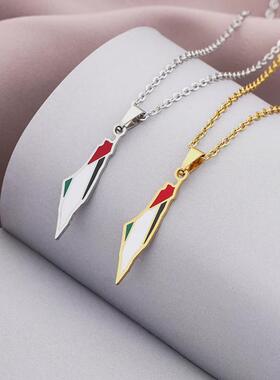 Skyrim Drip Oil Palestine Map Pendant Necklace Stainless Ste