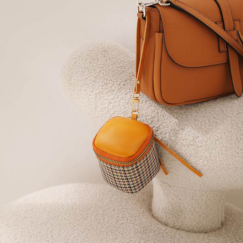 时尚迷你钥匙包简约小挂包挂件千鸟格耳机口红收纳包大容量零钱包