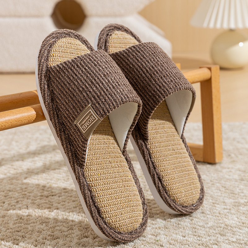 亚麻拖鞋男士家居室内四季静音底防滑防臭吸汗棉麻布拖男款夏天