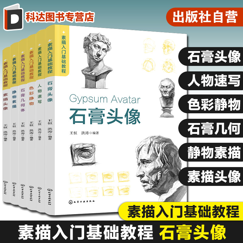 6册 素描入门基础教程 素描头像 静物素描 石膏几何体 色彩静物 人物速写 石膏头像 零基础素描基础入门技法 绘画技法案例步骤详解
