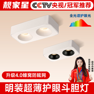 双头明装斗胆灯超薄防眩无主灯免吊顶方形客厅吸顶卧室护眼筒射灯