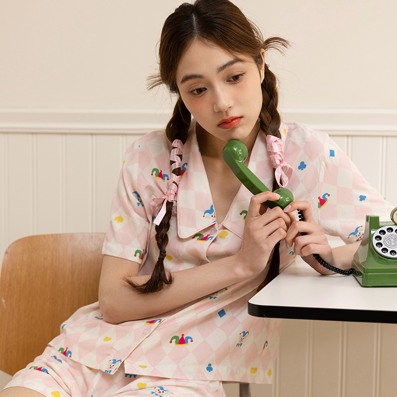 V&K2025夏季新款马戏团睡衣家居服套装外穿短袖透气可爱女天丝棉