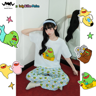 【苦瓜女士联名】V&K2025新款女睡衣家居服短袖长裤套装鬼马个性