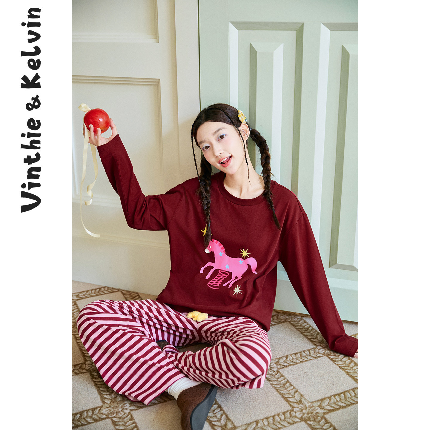 V&K2026春新款睡衣家居服女弹簧小马棉套装长袖裤可外穿休闲宽松