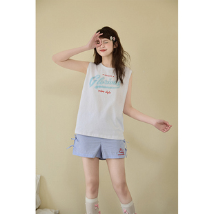 V&K2025夏新款 外穿纯棉 睡衣蝴蝶结背心家居服少女短裤 甜妹套装