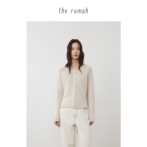 therumah亚麻插肩针织开衫