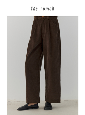 折扣特惠 the rumah棕色灯芯绒休闲裤 复古高腰百搭长裤 绒感立体