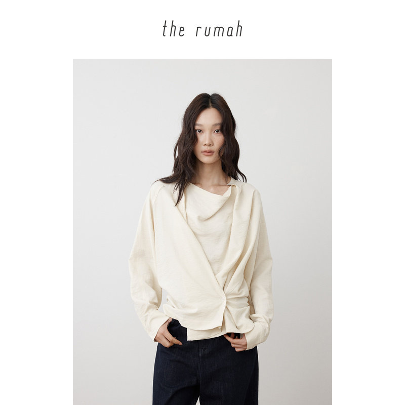 the rumah 干丝荡领斜扣两穿衬衫 Drysilk宽松设计长袖气质上衣女