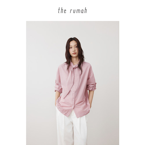 粉色正反两穿长袖飘带衬衫