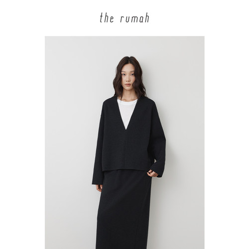 therumah廓形V领龟背上衣